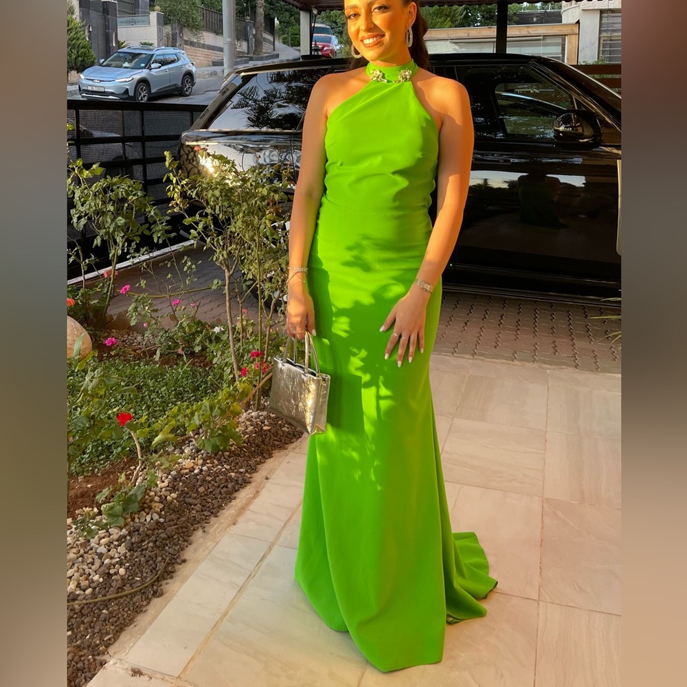 Sleeveless Maxi Crepe Mermaid Regular Green Evening Dress